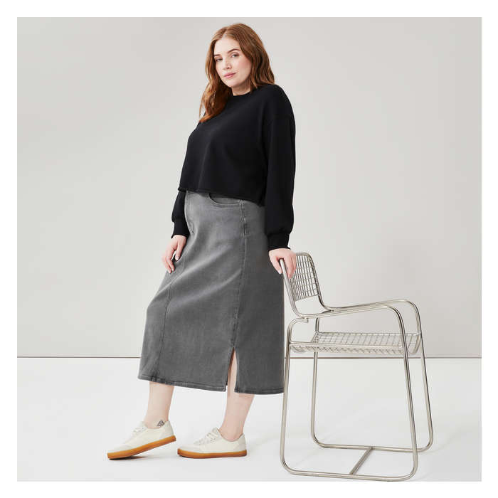 Women+ Grey Denim Midi Skirt